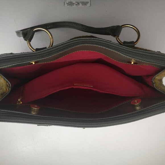 Joan Rivers Classics Green & Tan Faux Leather Faux Fur Croc Pattern Handbag - Picture 5 of 10